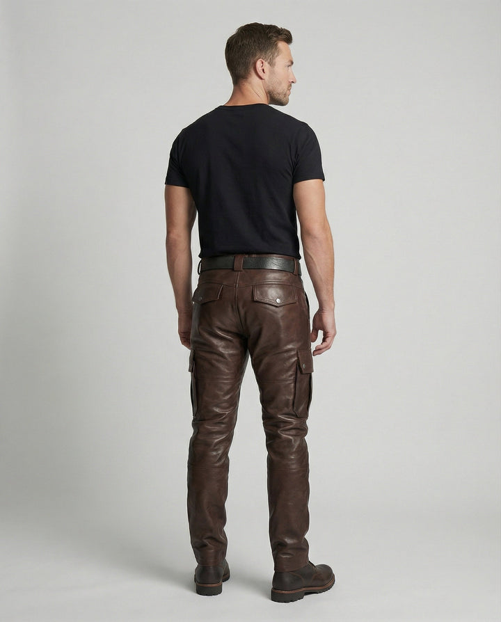 Herren Leder Cargo-Hose mit Taschen