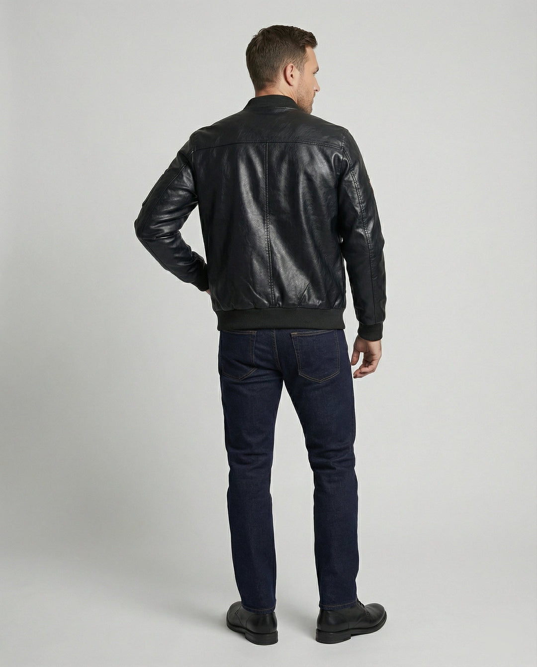 Herren Bomberjacke Kunstleder Pilotenstil