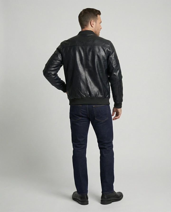 Herren Bomberjacke Kunstleder Pilotenstil