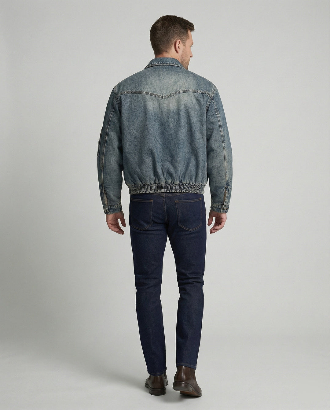 Herren Jeansjacke Bomber mit Teddyfutter