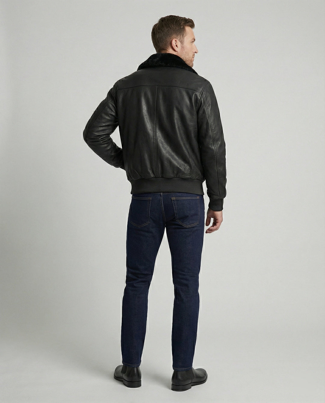 Herren Piloten Lederjacke mit Teddykragen