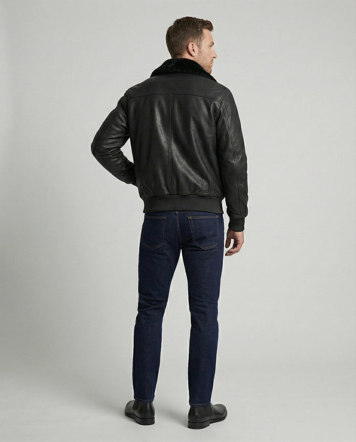 Herren Piloten Lederjacke mit Teddykragen
