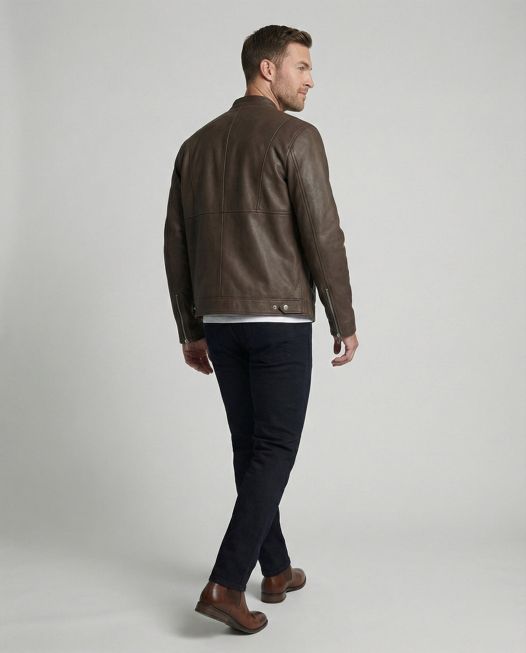 Herren Bomber Lederjacke Stehkragen