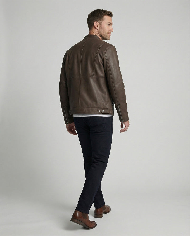 Herren Bomber Lederjacke Stehkragen
