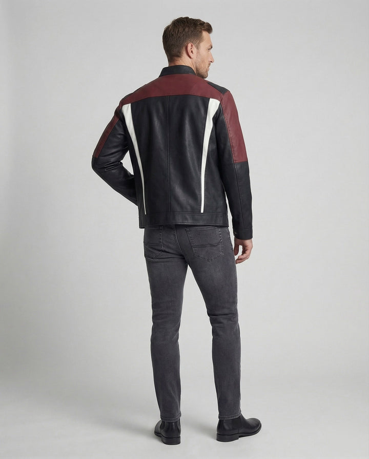 Herren Panel Lederjacke Stehkragen