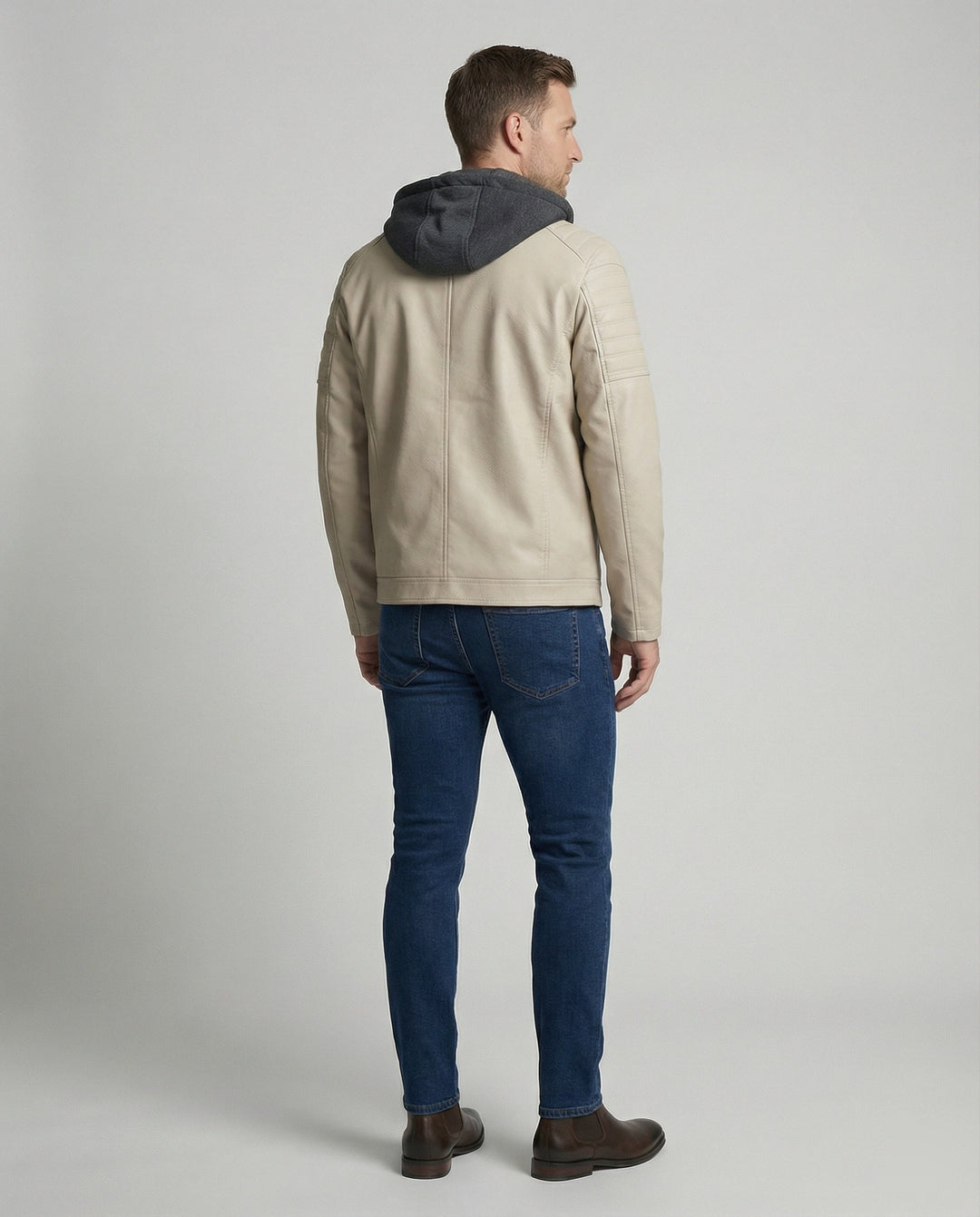 Herren Lederjacke mit Kapuzeneinsatz