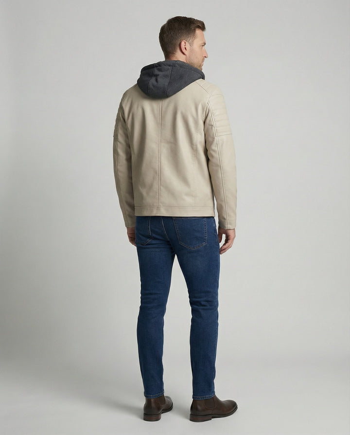 Herren Lederjacke mit Kapuzeneinsatz