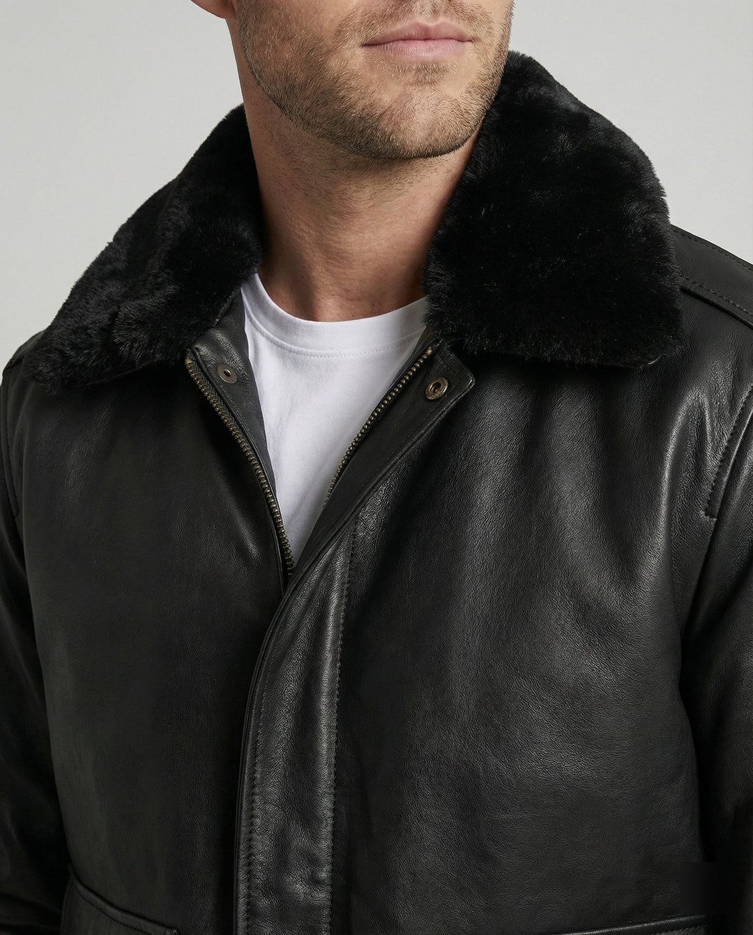 Herren Piloten Lederjacke mit Teddykragen
