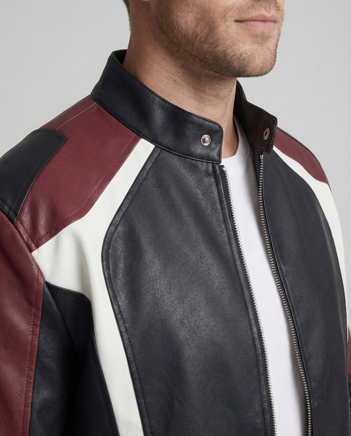 Herren Panel Lederjacke Stehkragen
