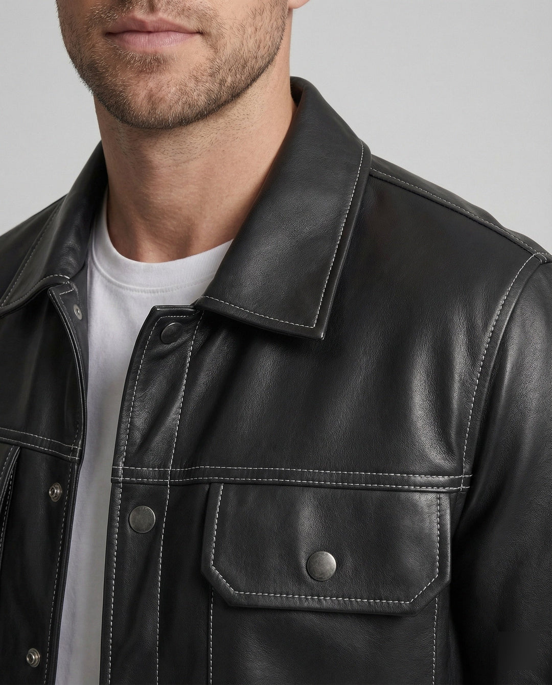 Herren Overshirt Jacke Lederoptik