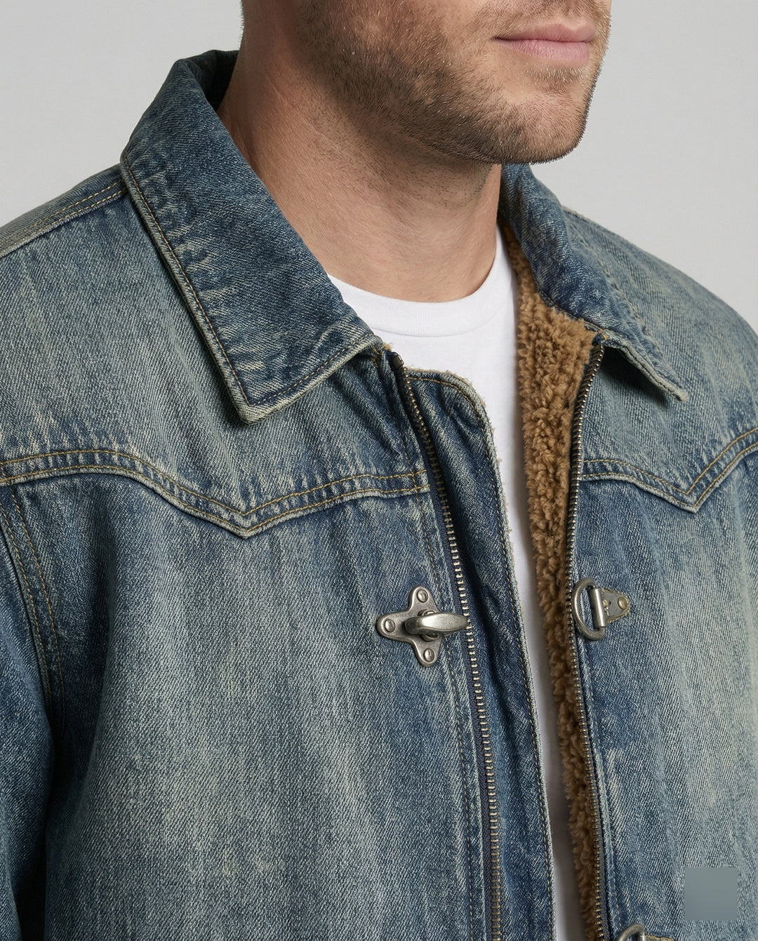 Herren Jeansjacke Bomber mit Teddyfutter