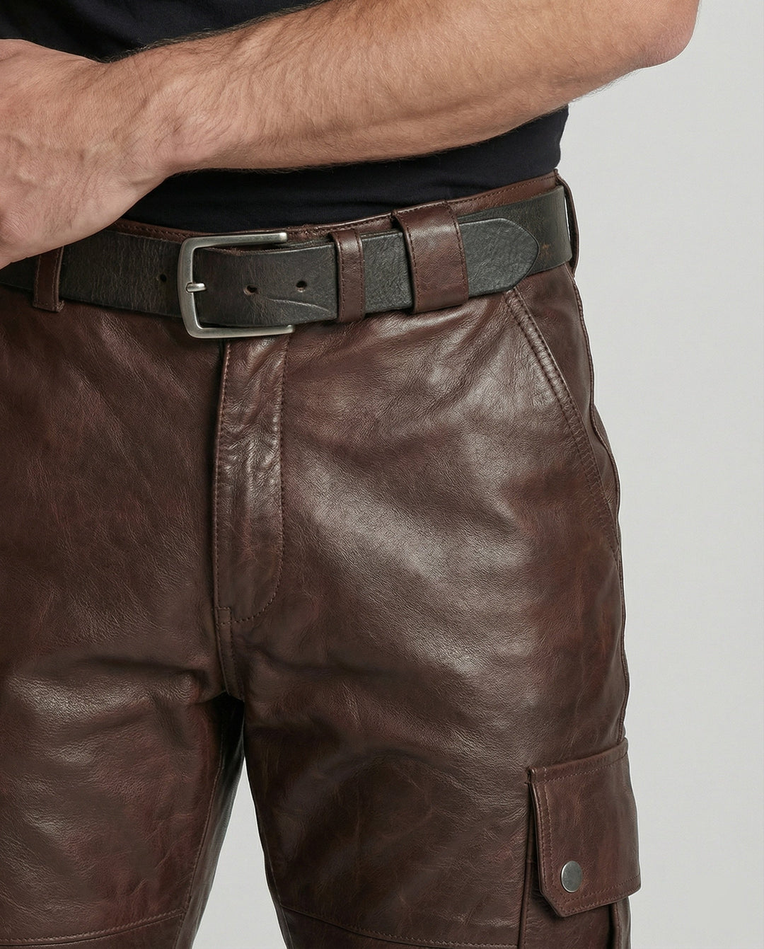 Herren Leder Cargo-Hose mit Taschen