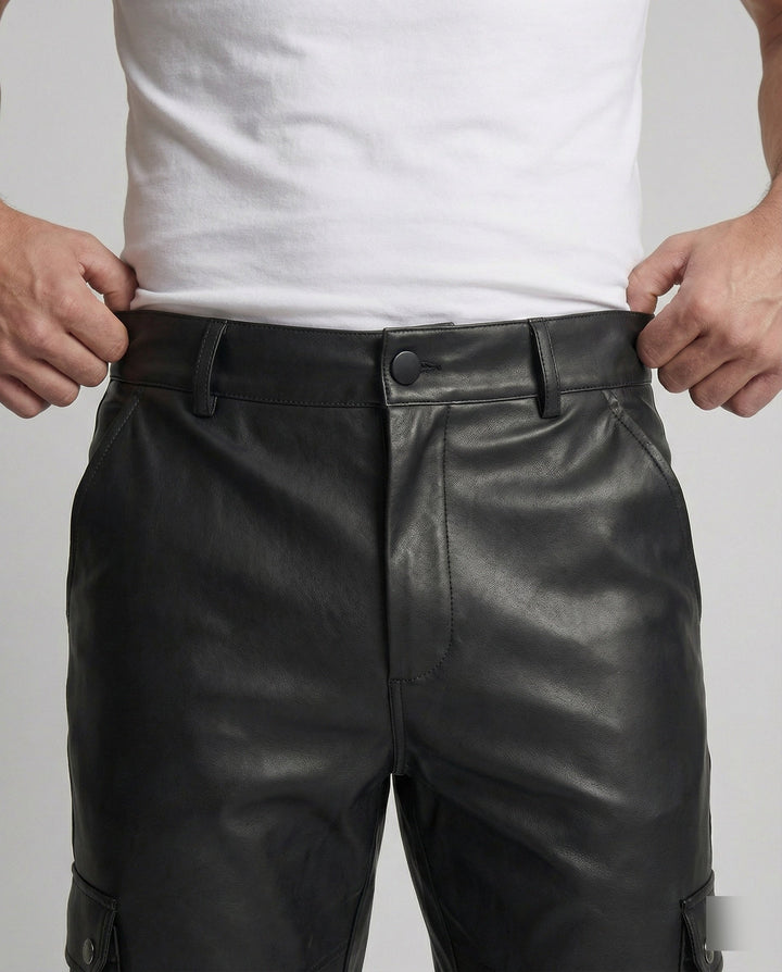 Herren Kunstleder Cargo-Hose mit Seitentaschen