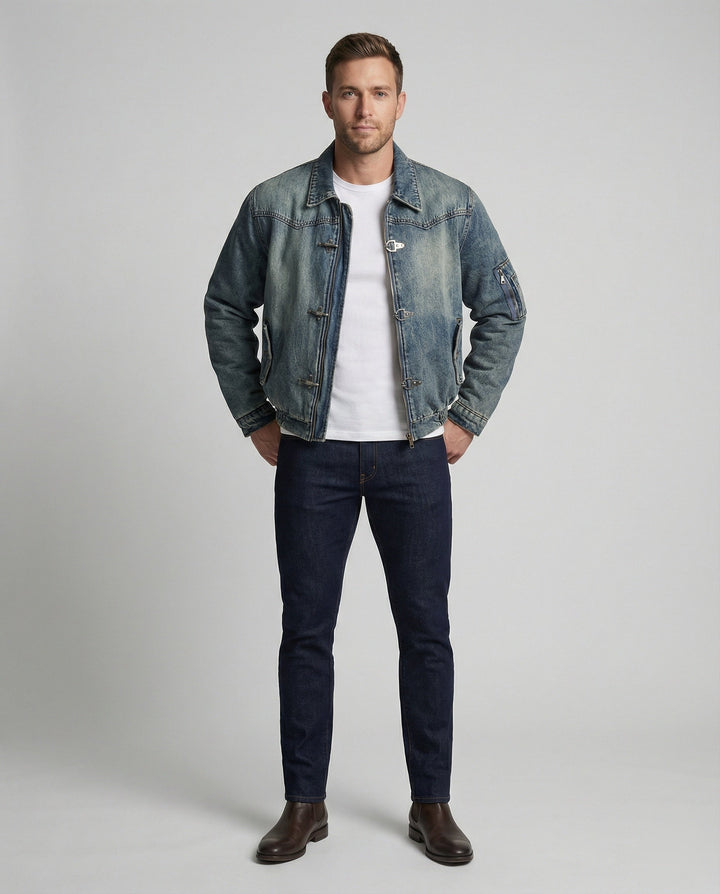 Herren Jeansjacke Bomber mit Teddyfutter