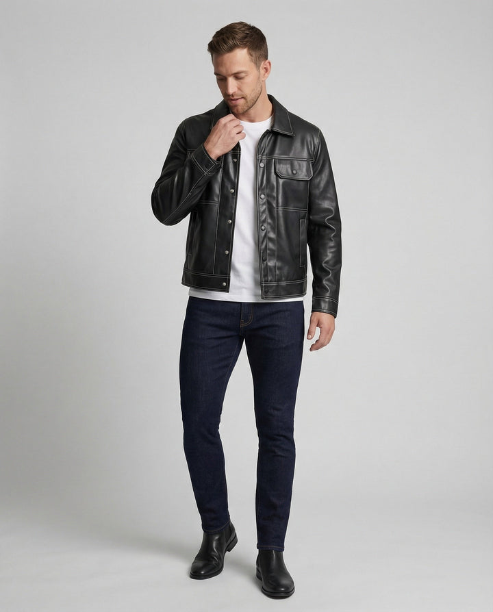Herren Overshirt Jacke Lederoptik