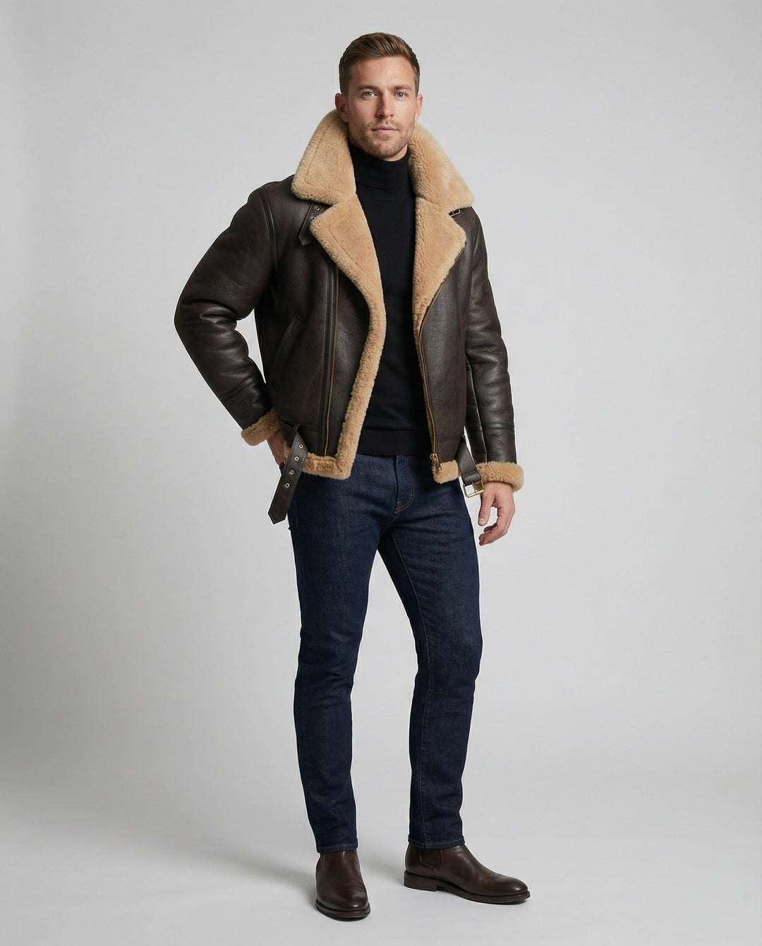 Luxus Lammfell Pilotjacke