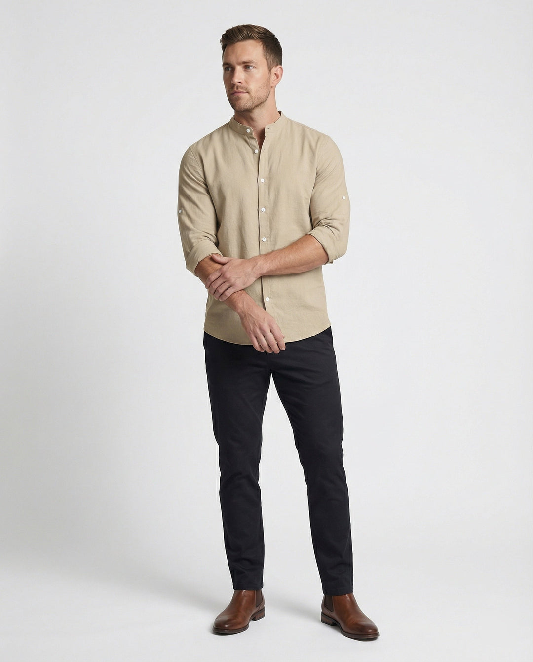 Herren Stehkragenhemd Regular Fit