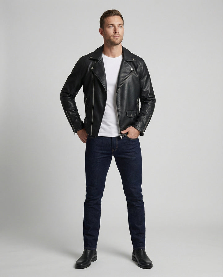Herren Nappaleder Motorradjacke