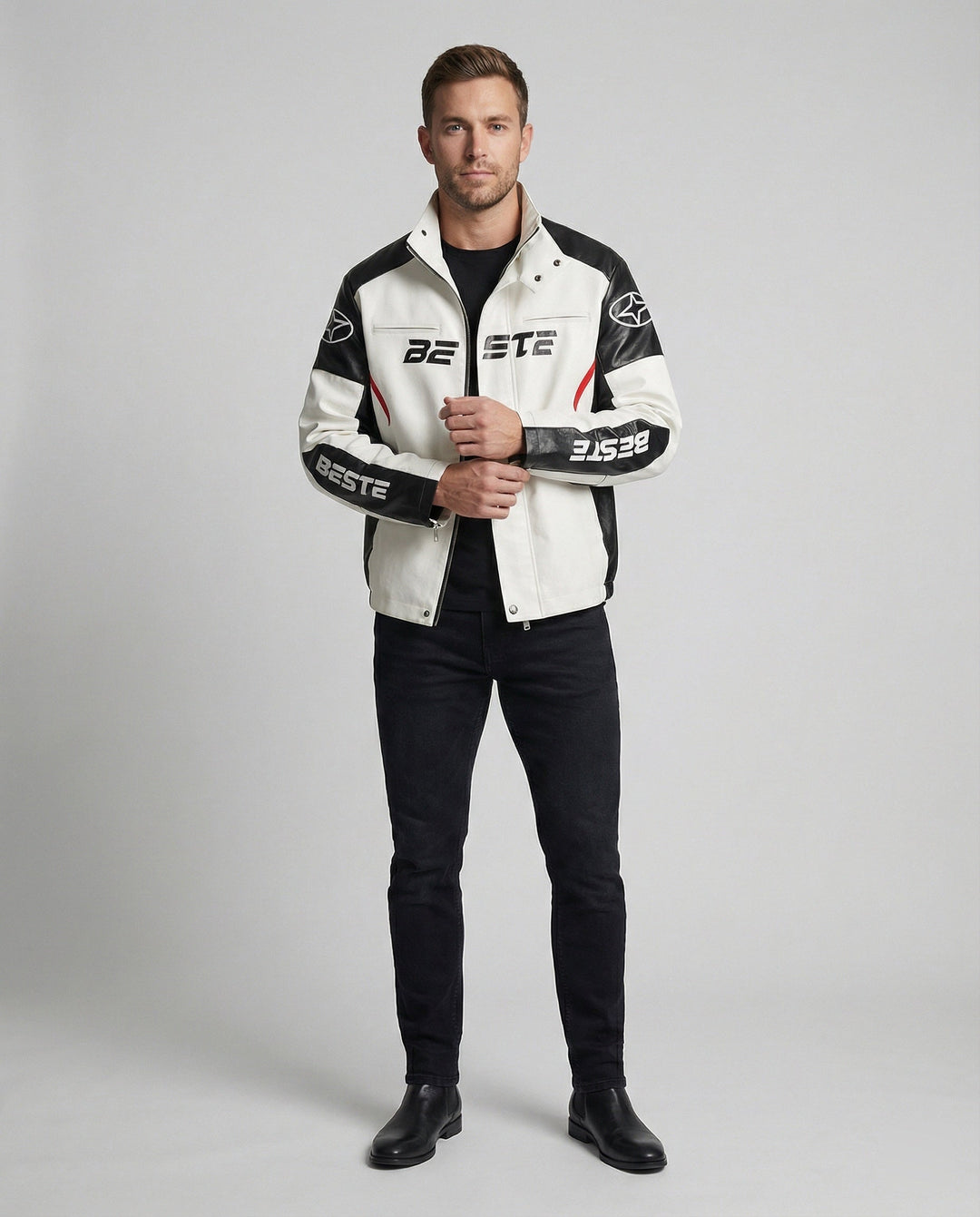 Herren Racing Bikerjacke Kunstleder