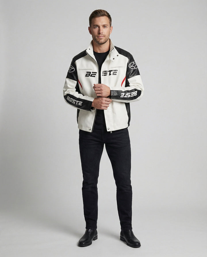 Herren Racing Bikerjacke Kunstleder