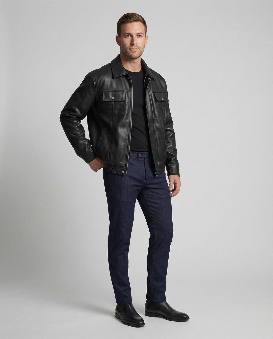 Herren Kunstleder Hemdjacke