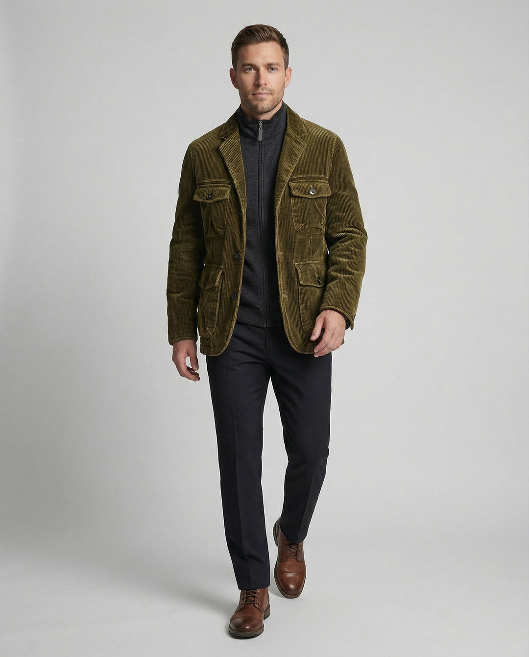 Herren Cordjacke mit multifunktionalen Taschen und modernem Schnitt