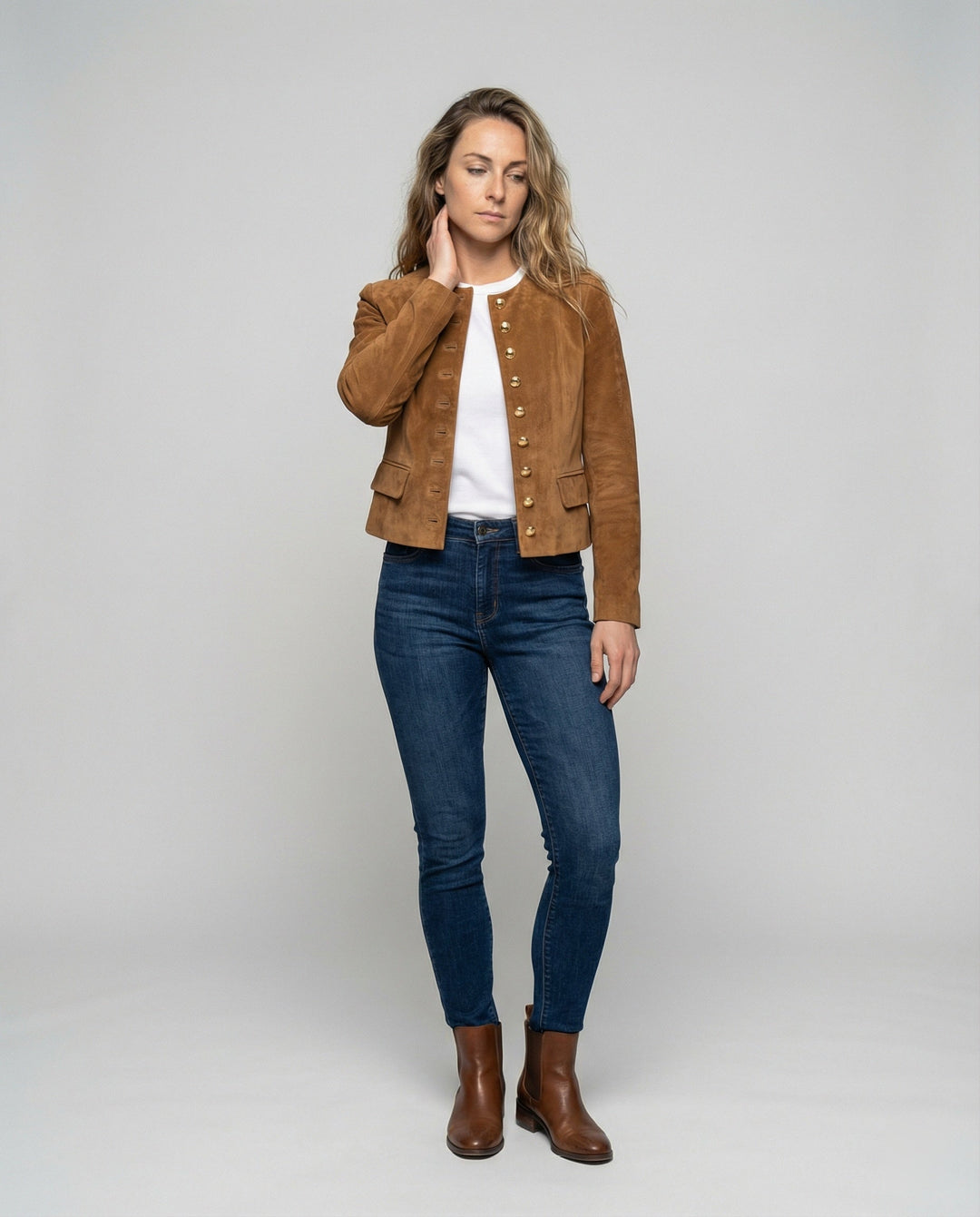 Damen Wildlederjacke mit goldenen Knöpfen