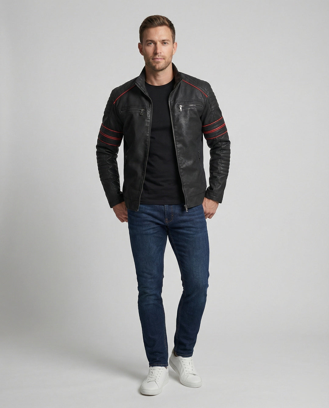 Herren Biker Lederjacke mit Steppung