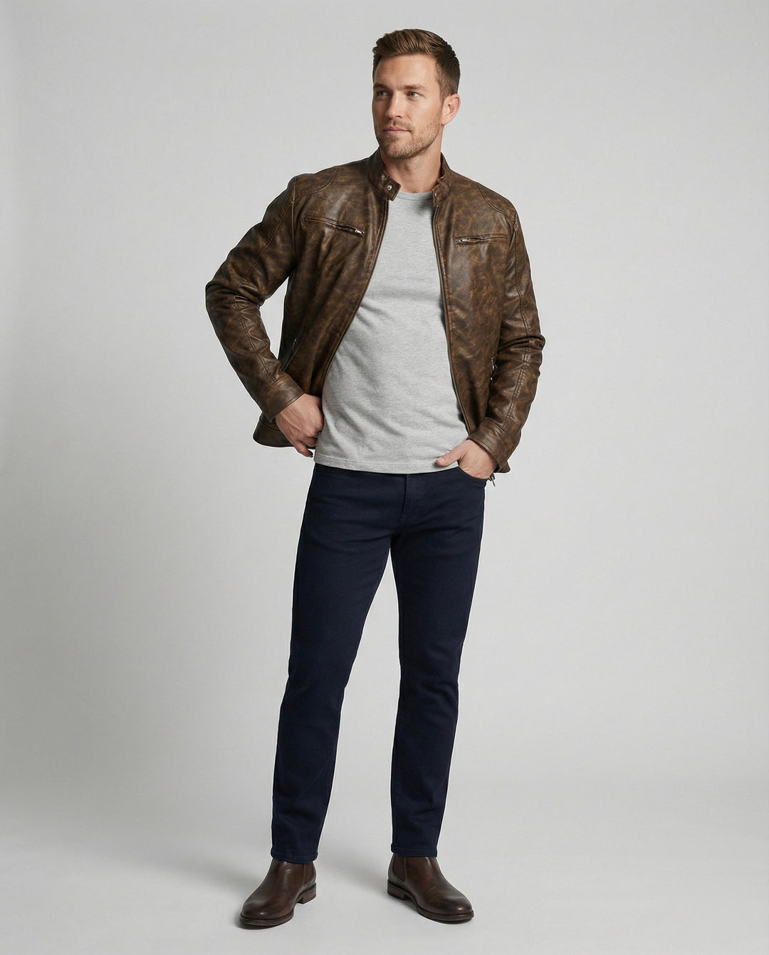 Herren Vintage Lederjacke asymmetrisch