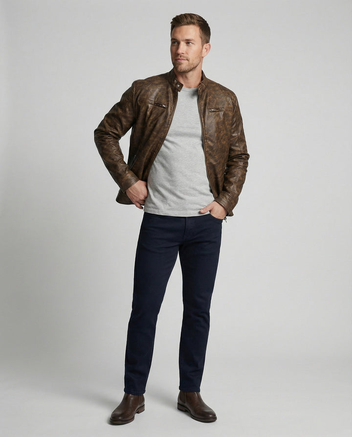 Herren Vintage Lederjacke asymmetrisch