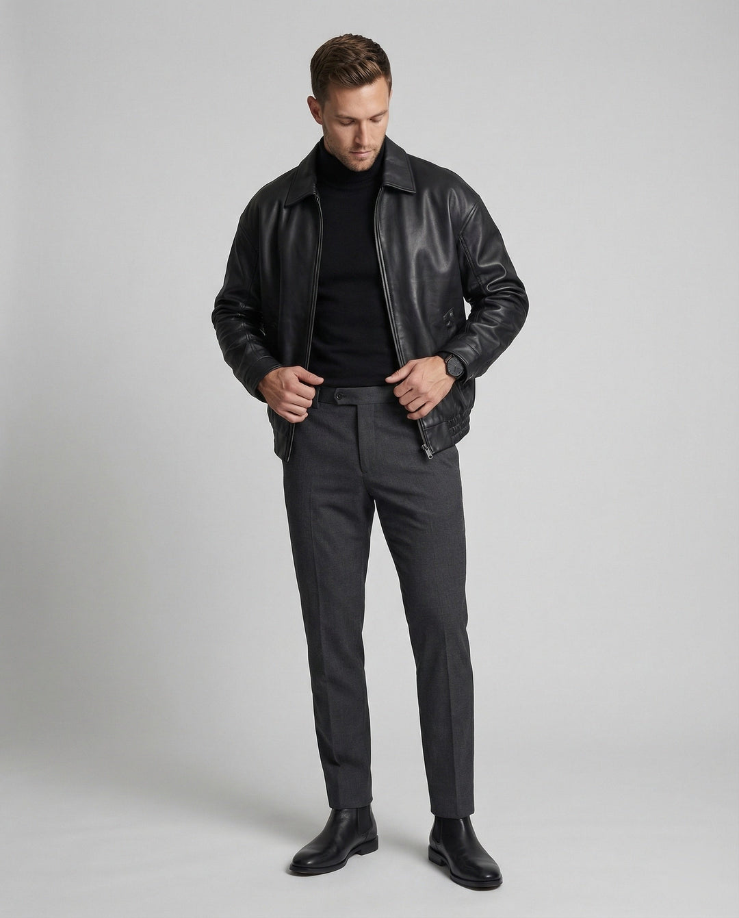 Herren Lederoptik Blouson Minimal