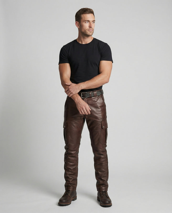 Herren Leder Cargo-Hose mit Taschen