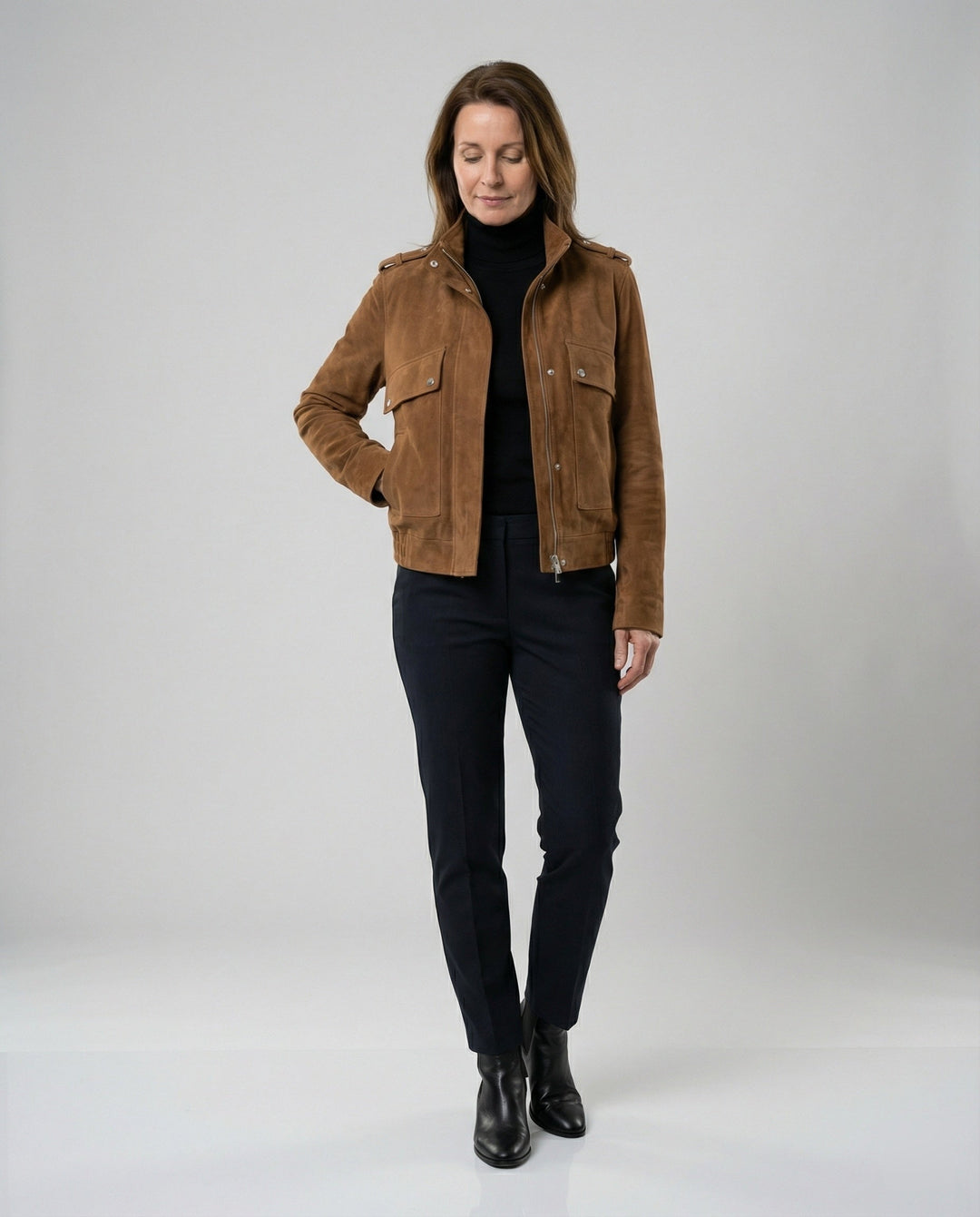 Freizeitkleidung Damen Wildleder Bomberjacke