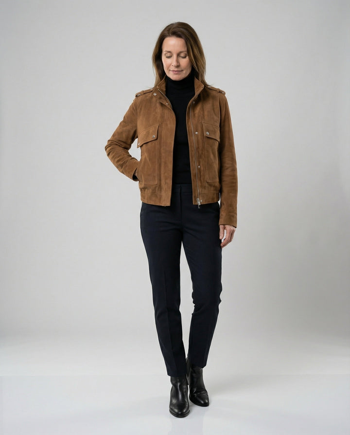 Freizeitkleidung Damen Wildleder Bomberjacke