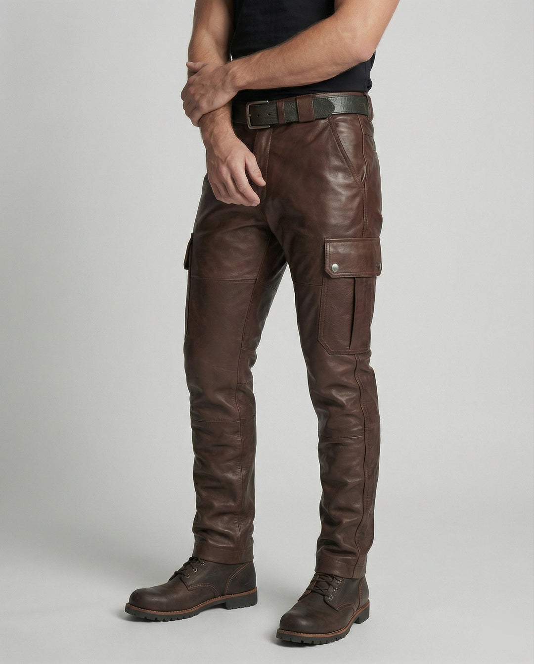 Herren Leder Cargo-Hose mit Taschen