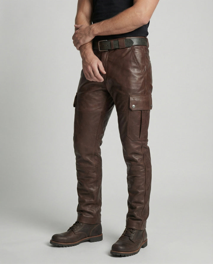 Herren Leder Cargo-Hose mit Taschen