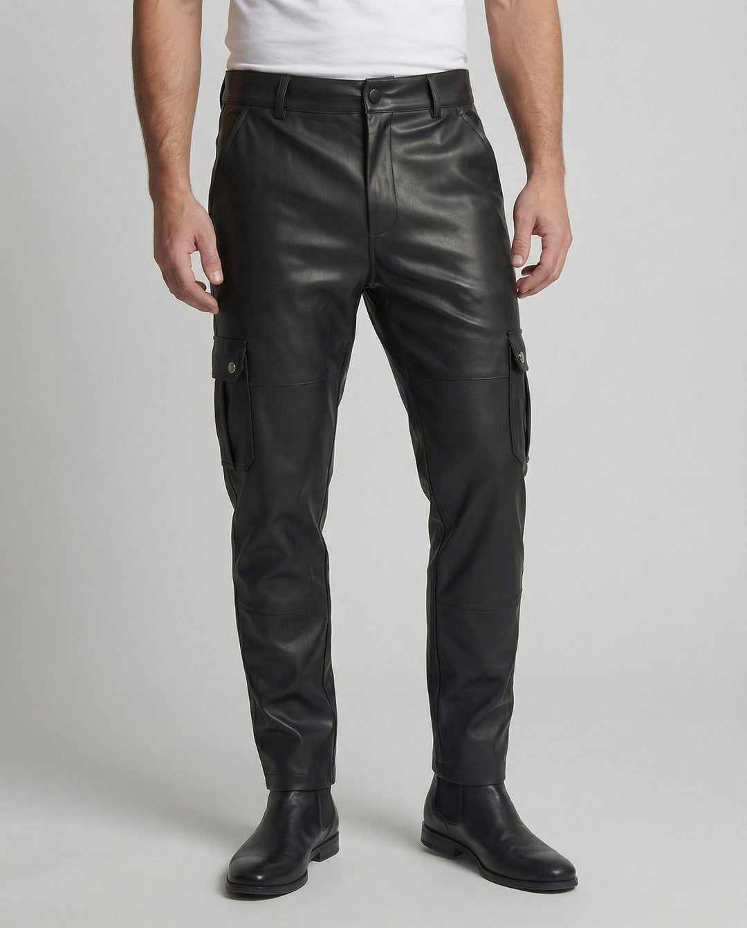 Herren Kunstleder Cargo-Hose mit Seitentaschen