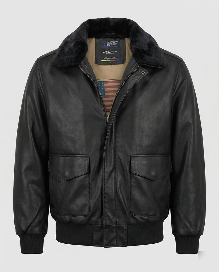 Herren Piloten Lederjacke mit Teddykragen