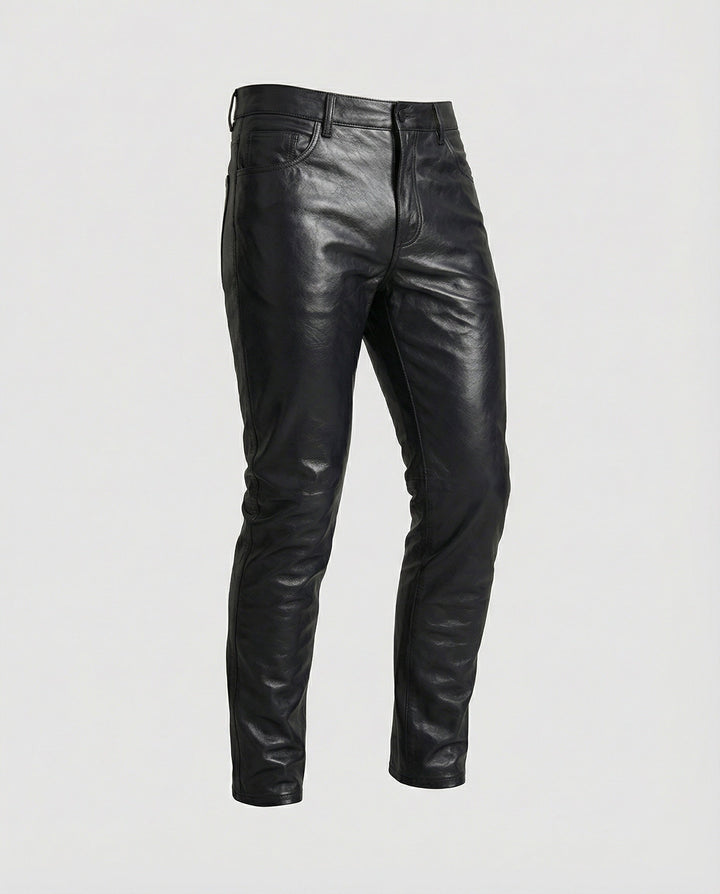 Herren Kunstleder Hose Slim Fit mit Steppdetails