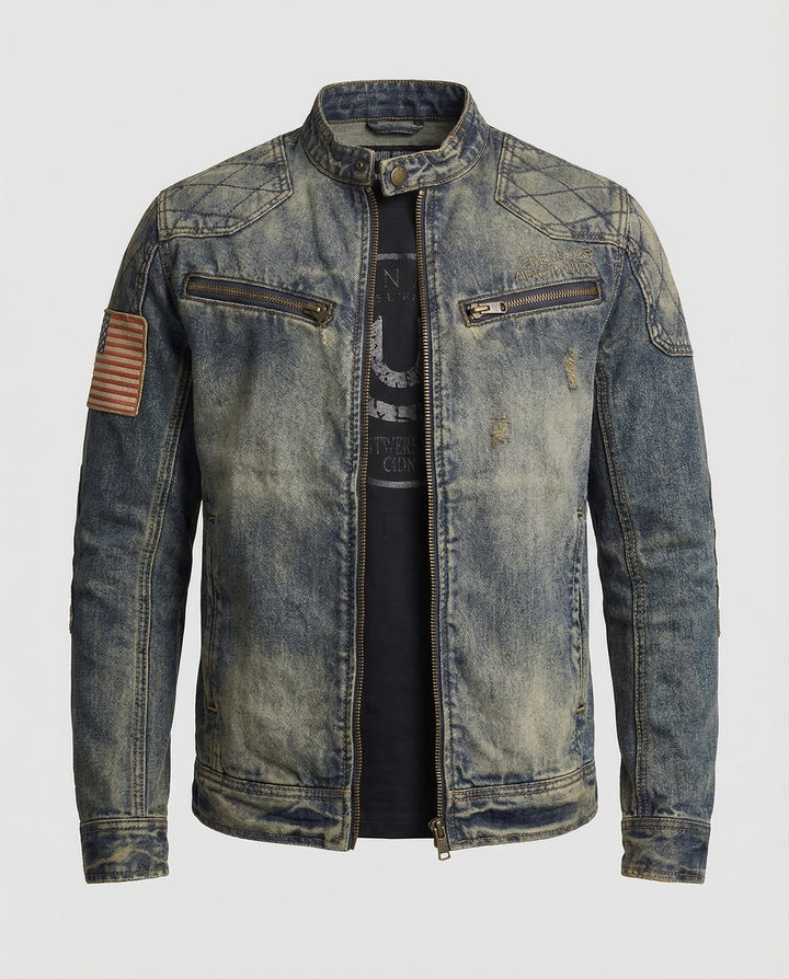 Herren Jeansjacke Biker Stil Stehkragen