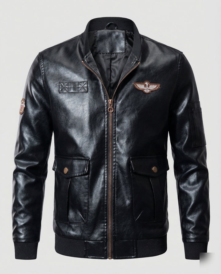Herren Bomberjacke Kunstleder Pilotenstil