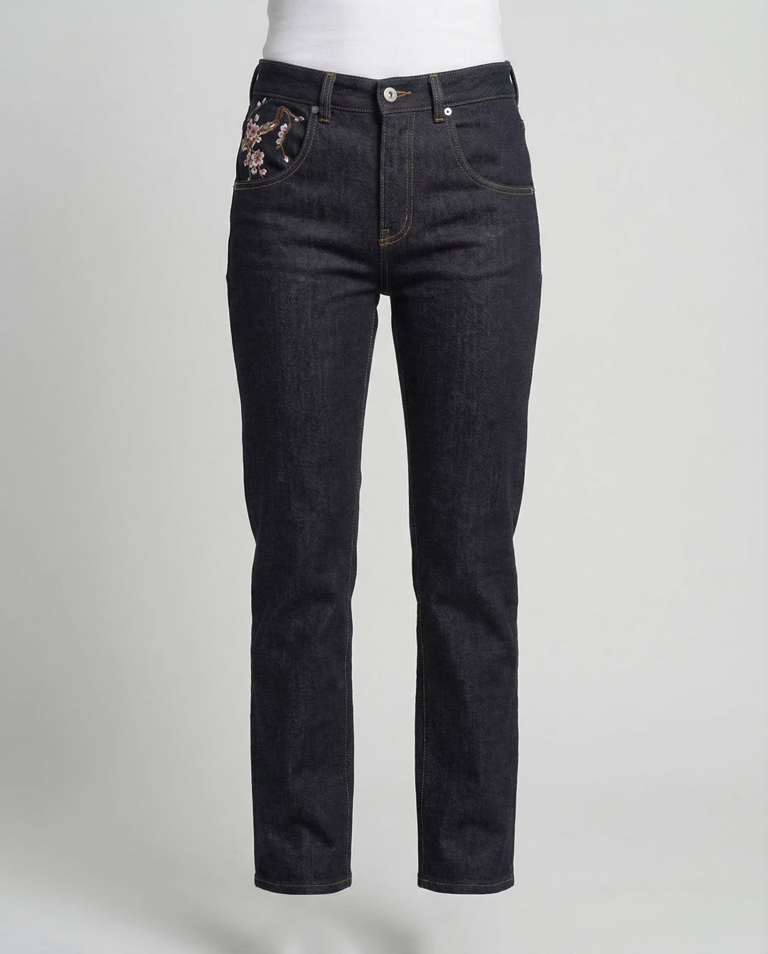 Damen Jeans High Waist Perlenstickerei
