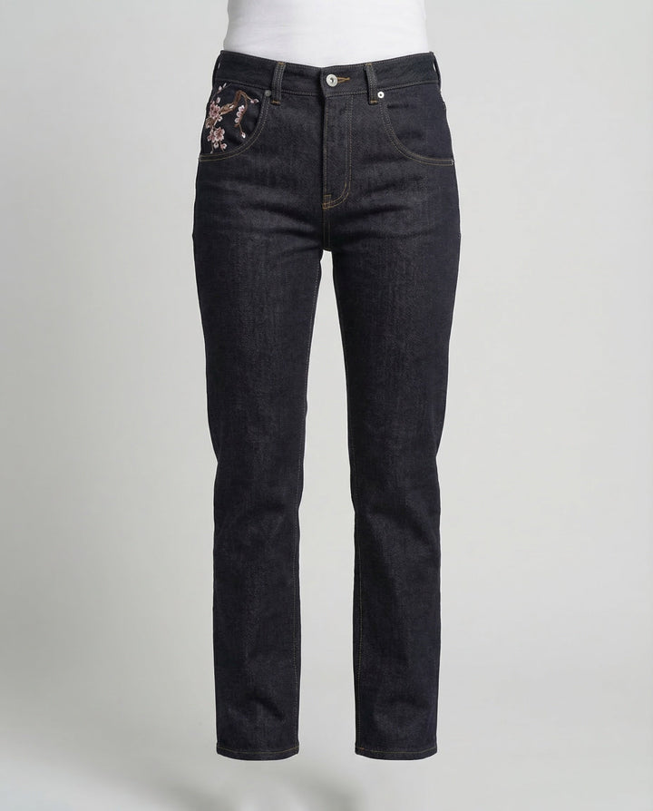 Damen Jeans High Waist Perlenstickerei