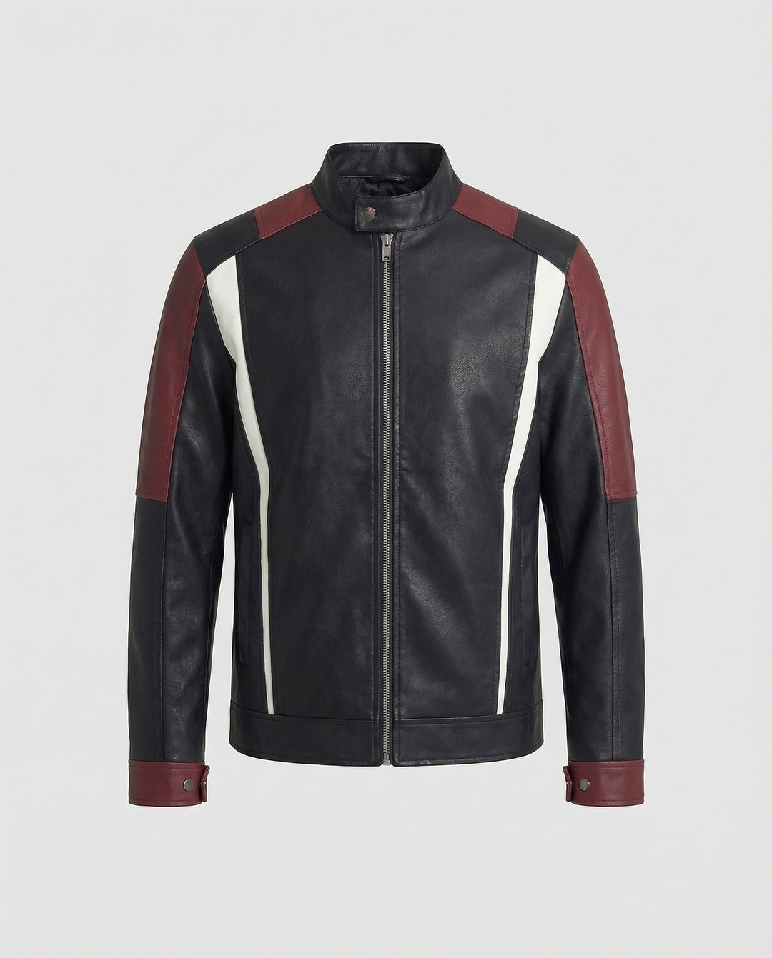 Herren Panel Lederjacke Stehkragen