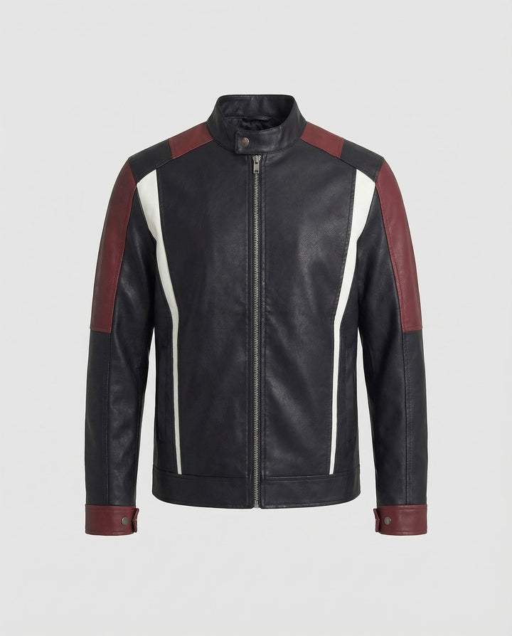 Herren Panel Lederjacke Stehkragen