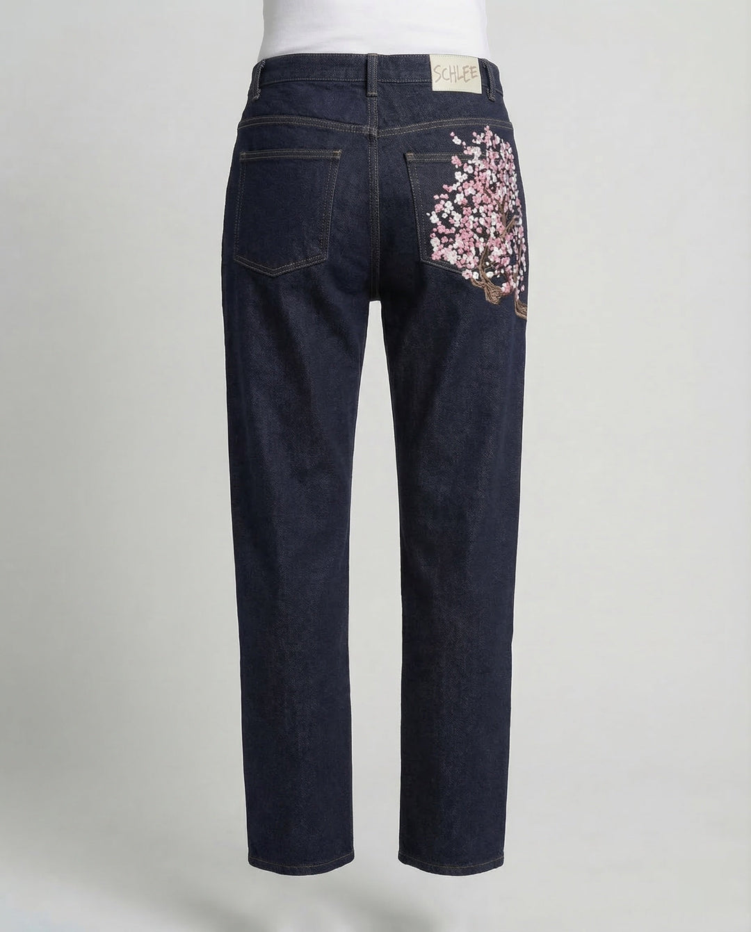 Damen Jeans High Waist Perlenstickerei