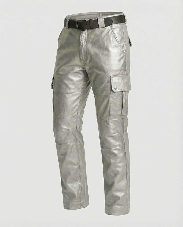 Herren Leder Cargo-Hose mit Taschen