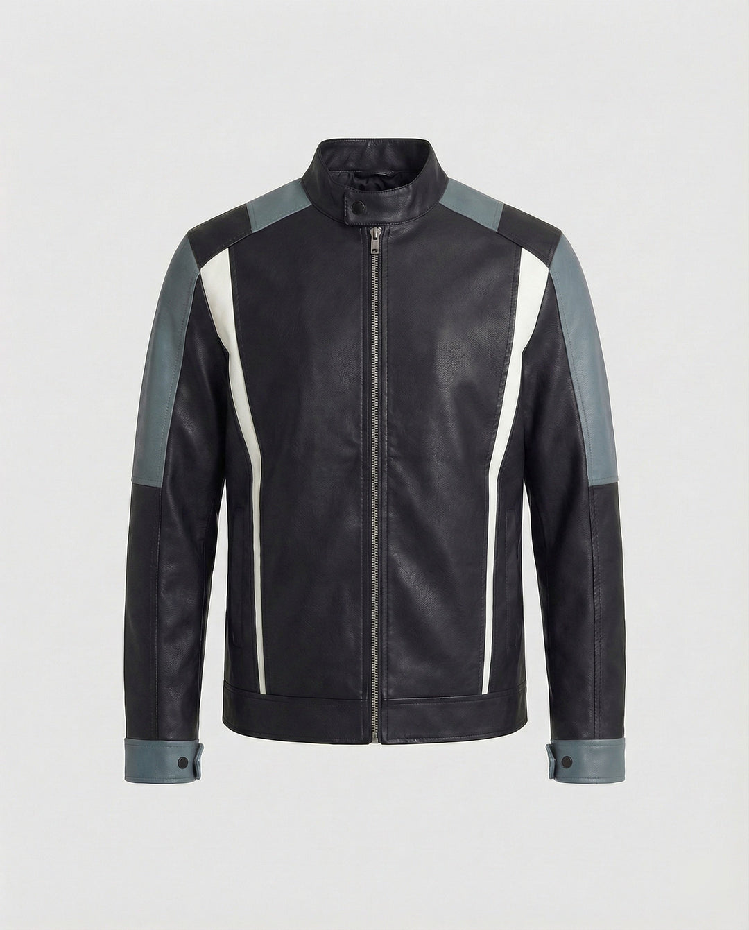 Herren Panel Lederjacke Stehkragen