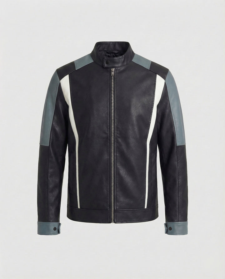 Herren Panel Lederjacke Stehkragen