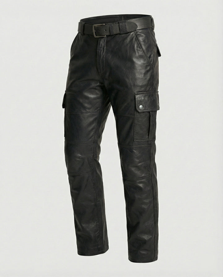 Herren Leder Cargo-Hose mit Taschen